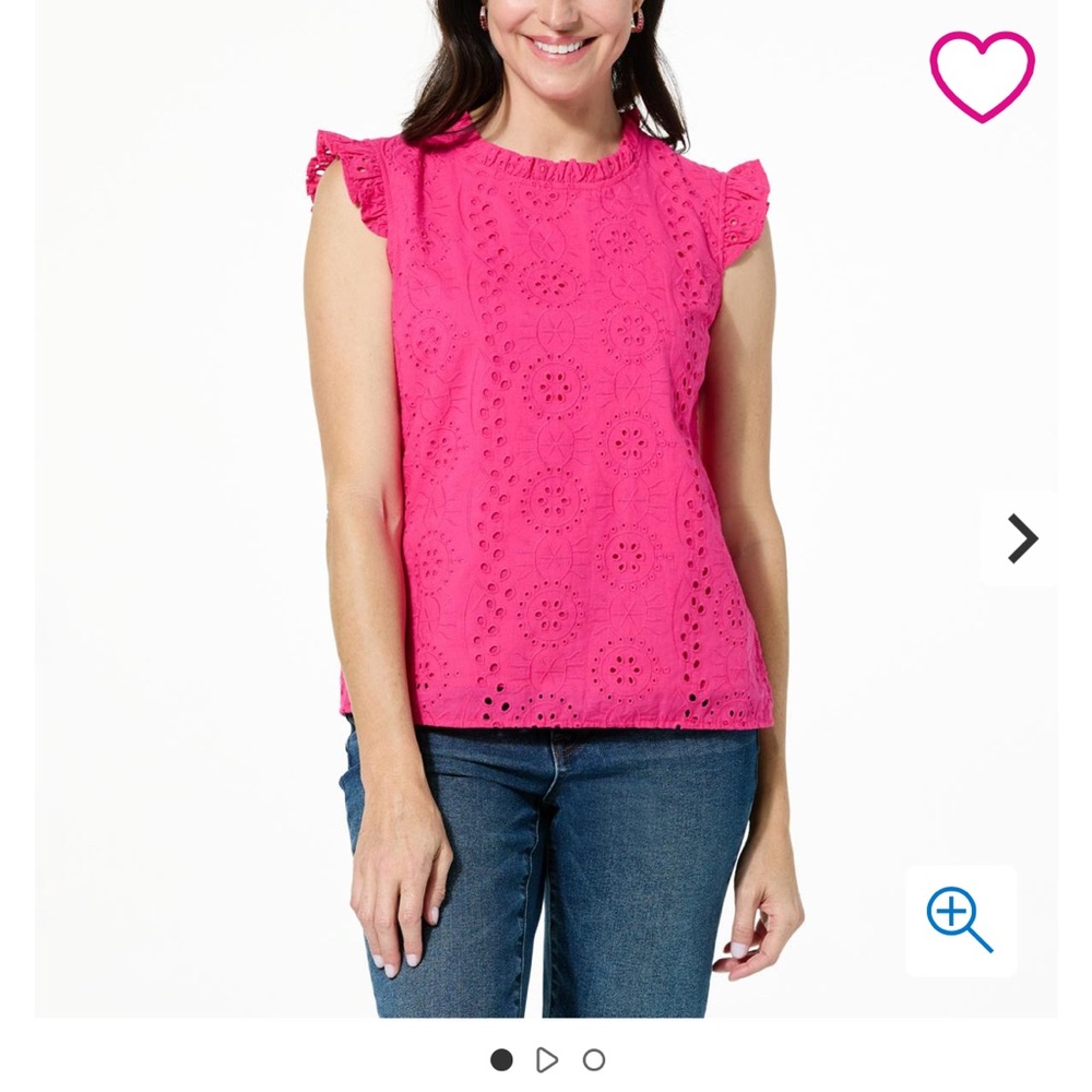 Lacey Chabert Raspberry Eyelet Flutter‑Sleeve Blouse Plus 3X NWT | Cotton Boho